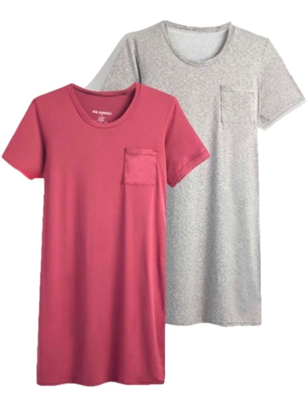 🌺REAL ESSENTIALS🌺 2-PK SLINKY “YUMMY” SHORT SLEEVE POCKET NIGHT SHIRT CHEMISE